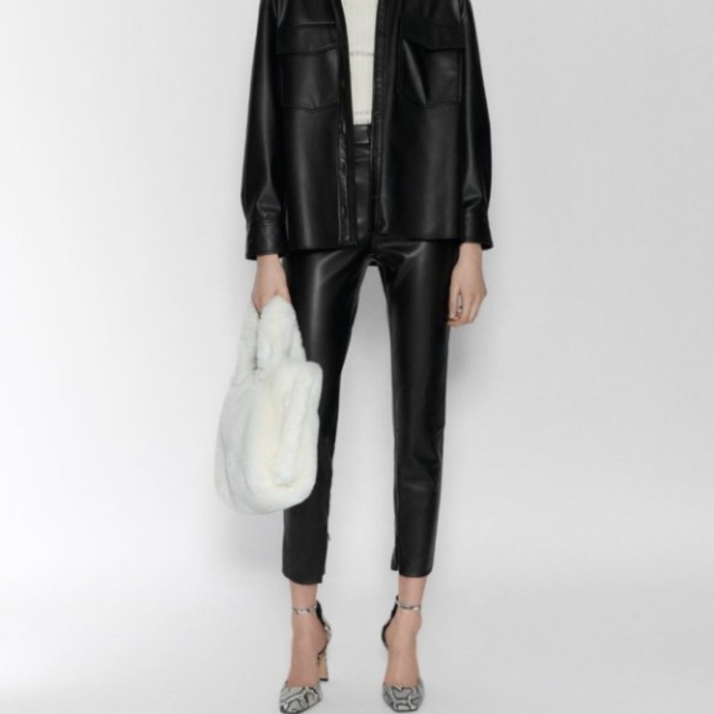 Zara FAUX LEATHER LEGGINGS TRF Black